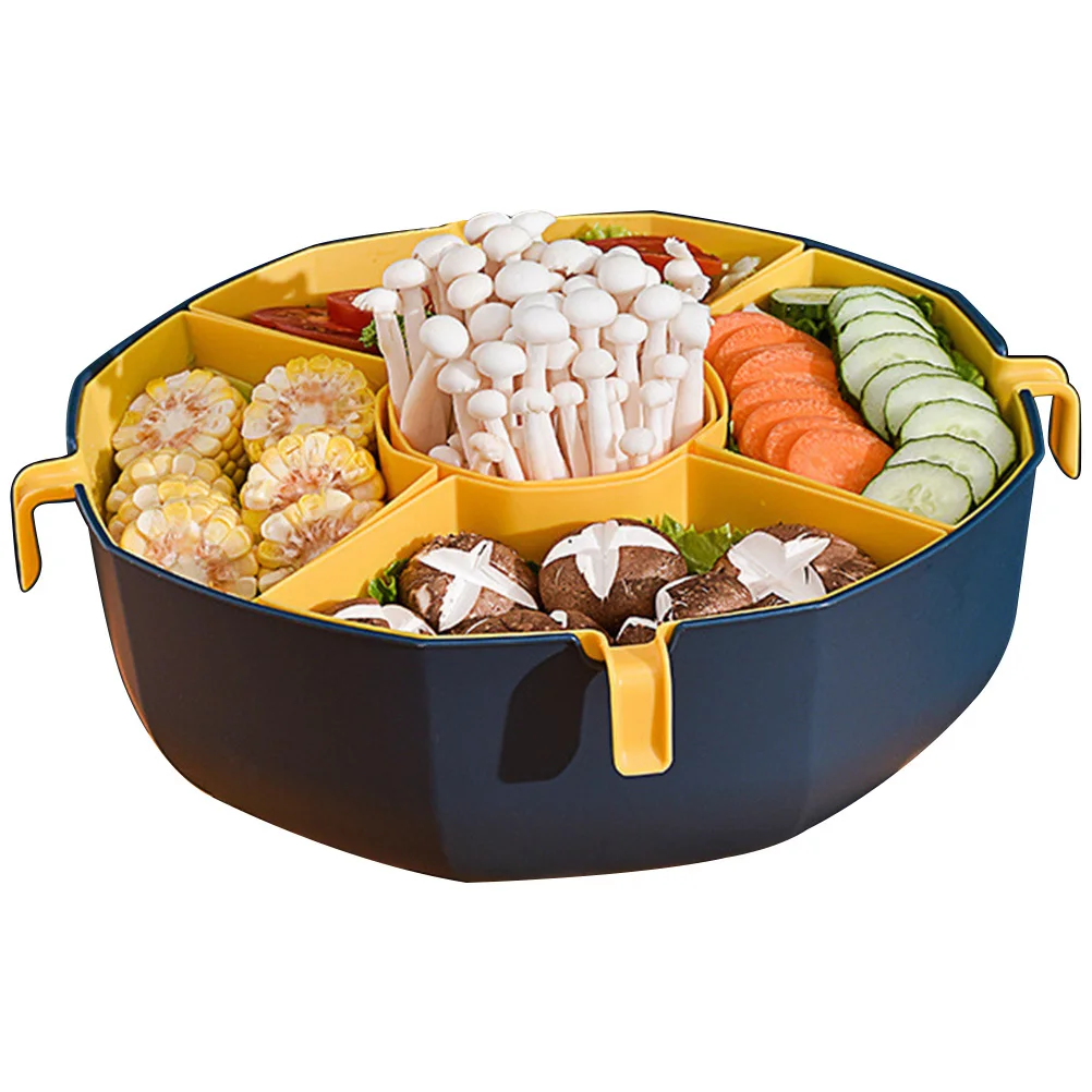 

Rotating Draining Basket Single Layer Multi-Grid Vegetable Filter Bowl For Hot Pot Kitchen Picnic Home Use Plastic Storage