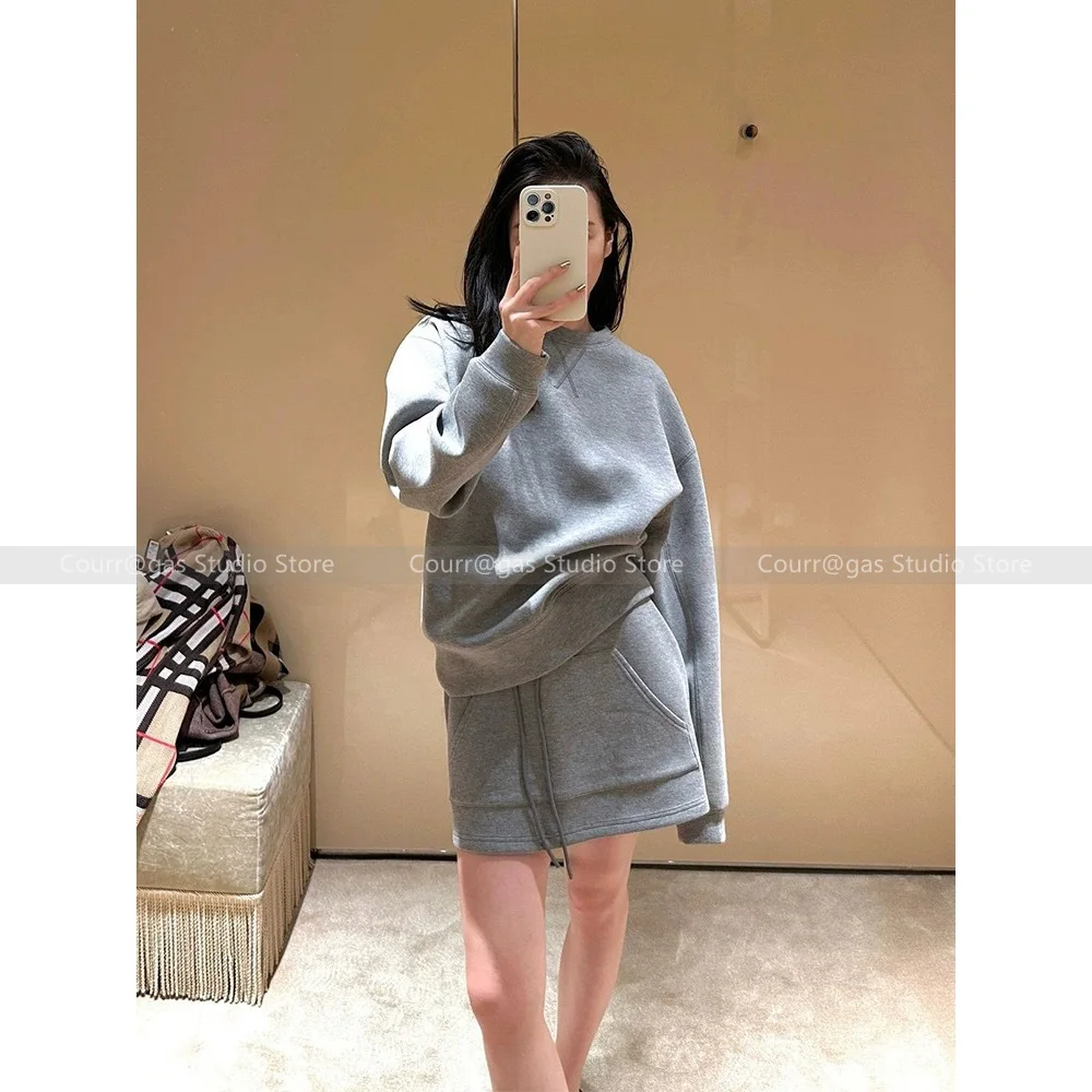 Fashion women's 2024 new autumn round neck silhouette long-sleeved sweater jacket + sports casual half skirt suit