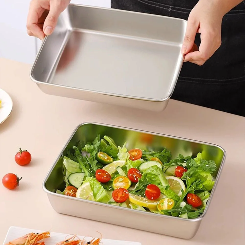 High-Quality Stainless Steel Food Storage Trays With Plastic Cover Rustproof Food Storage Trays Versatile Use Smooth Edges