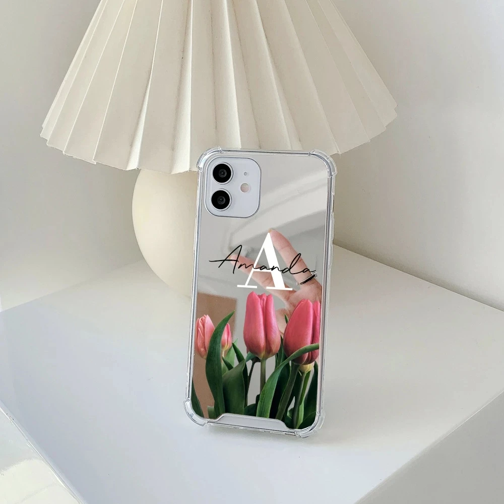 Niestandardowe kwiaty DIY nazwa lustro TPU etui na telefony dla iphone 14 13 11 12 Pro MAX SE 2020 7 8 Plus XS XR Max przypadku luksusowe powłoki