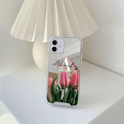 Niestandardowe kwiaty DIY nazwa lustro TPU etui na telefony dla iphone 14 13 11 12 Pro MAX SE 2020 7 8 Plus XS XR Max przypadku luksusowe powłoki okładka