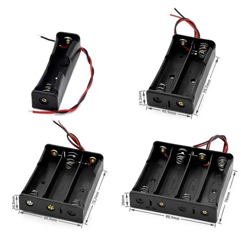 1/2/4pcs Black Plastic AA LR6 HR6 Battery Storage Case Clip Holder Container 1X 2X 3X 4X Battery Storage Box case Wire Lead Pin