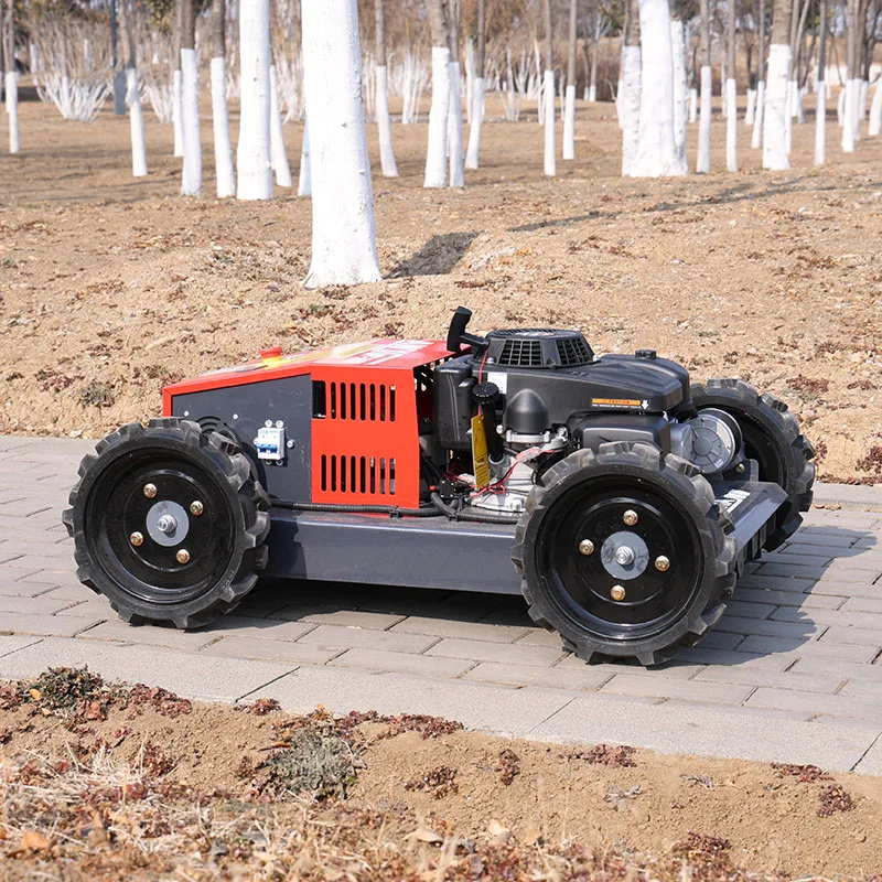 

Customized four-wheel remote control climbing lawn mower, all terrain garden weed cleaning and pruning machine