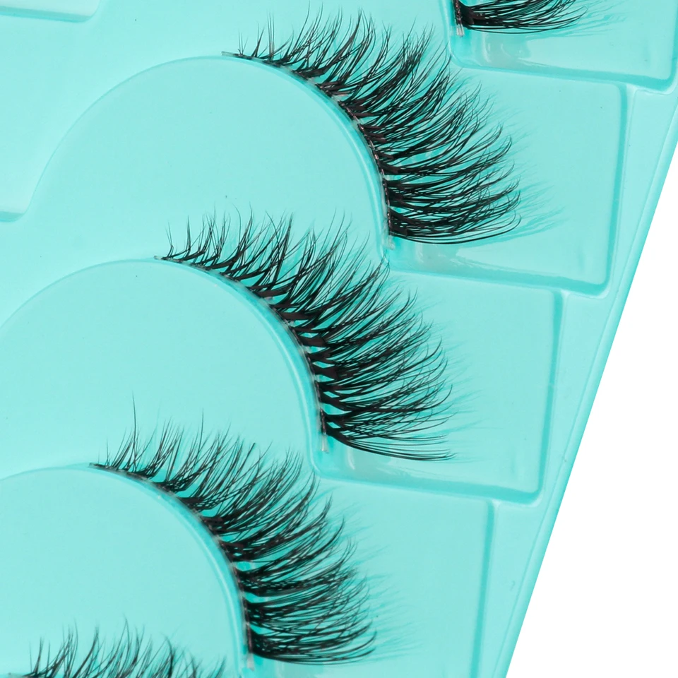 Nuevas medias pestañas 3/10 pares medias pestañas naturales 3D ojo de gato tallo transparente extensión de pestañas postizas maquillaje 4