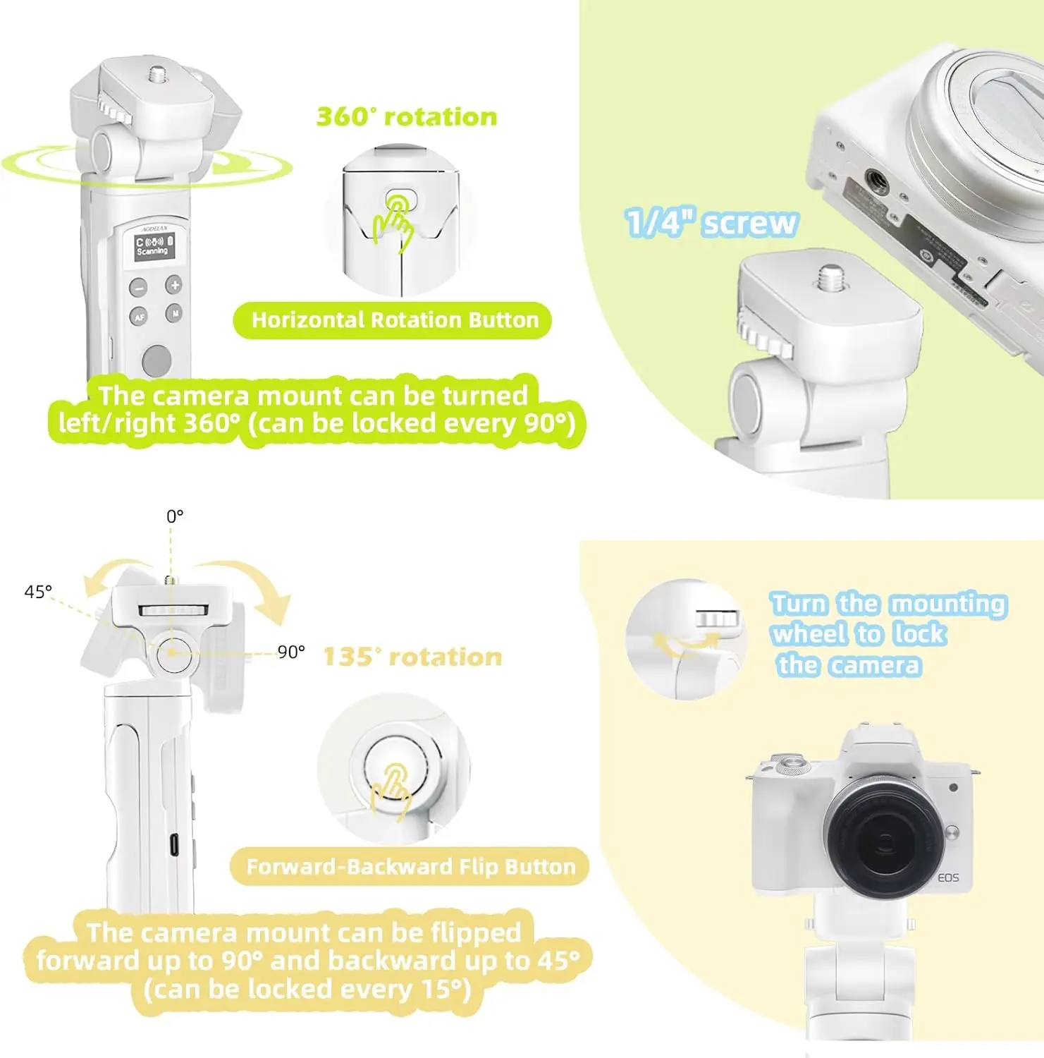 Weiß für Canon Vlog Shooting Grip Stativ mit OLED-Bildschirm und wiederaufladbarer kabelloser Kamera-Fernbedienung für Canon EOS R5 R6 T7i M50 RP