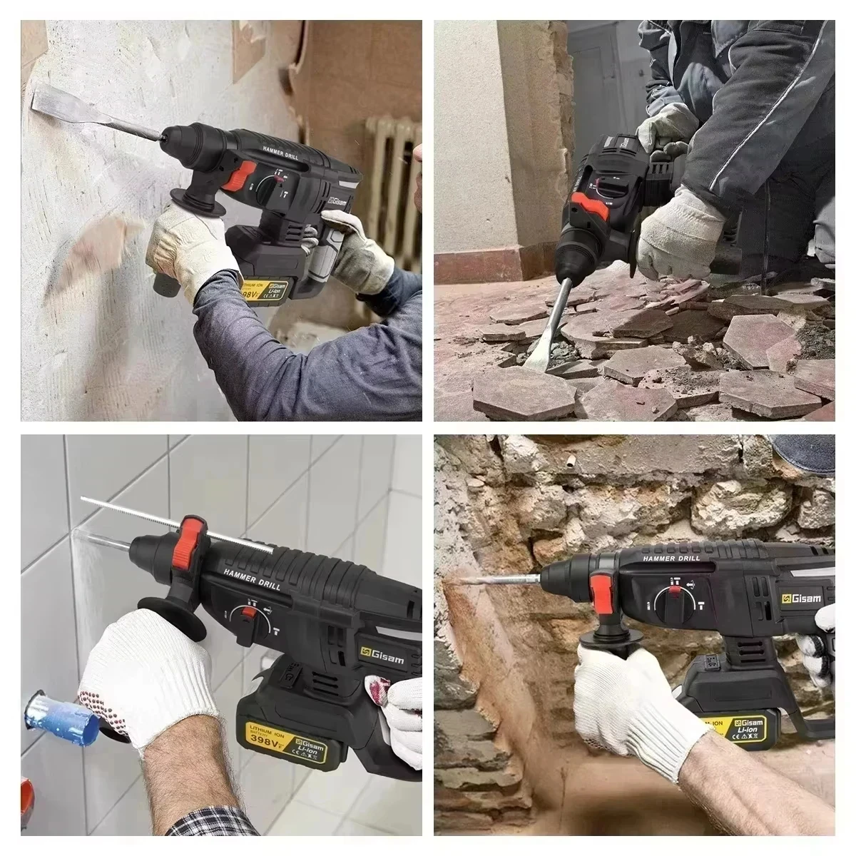 Gisam 26mm Brushless Electric Hammer Rechargeable Multifunction Electric Rotary Impact Drill Tool For Makita 18V Battery Pin