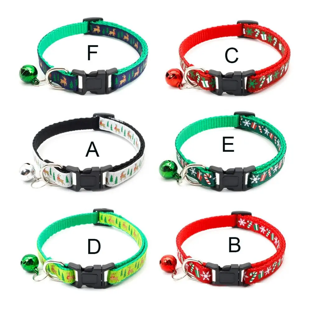 with Bell Christmas Cat Collar Snowflake/Elk Deer Pattern Polypropylene Christmas Pet Collar White/Green/Red Adjustable