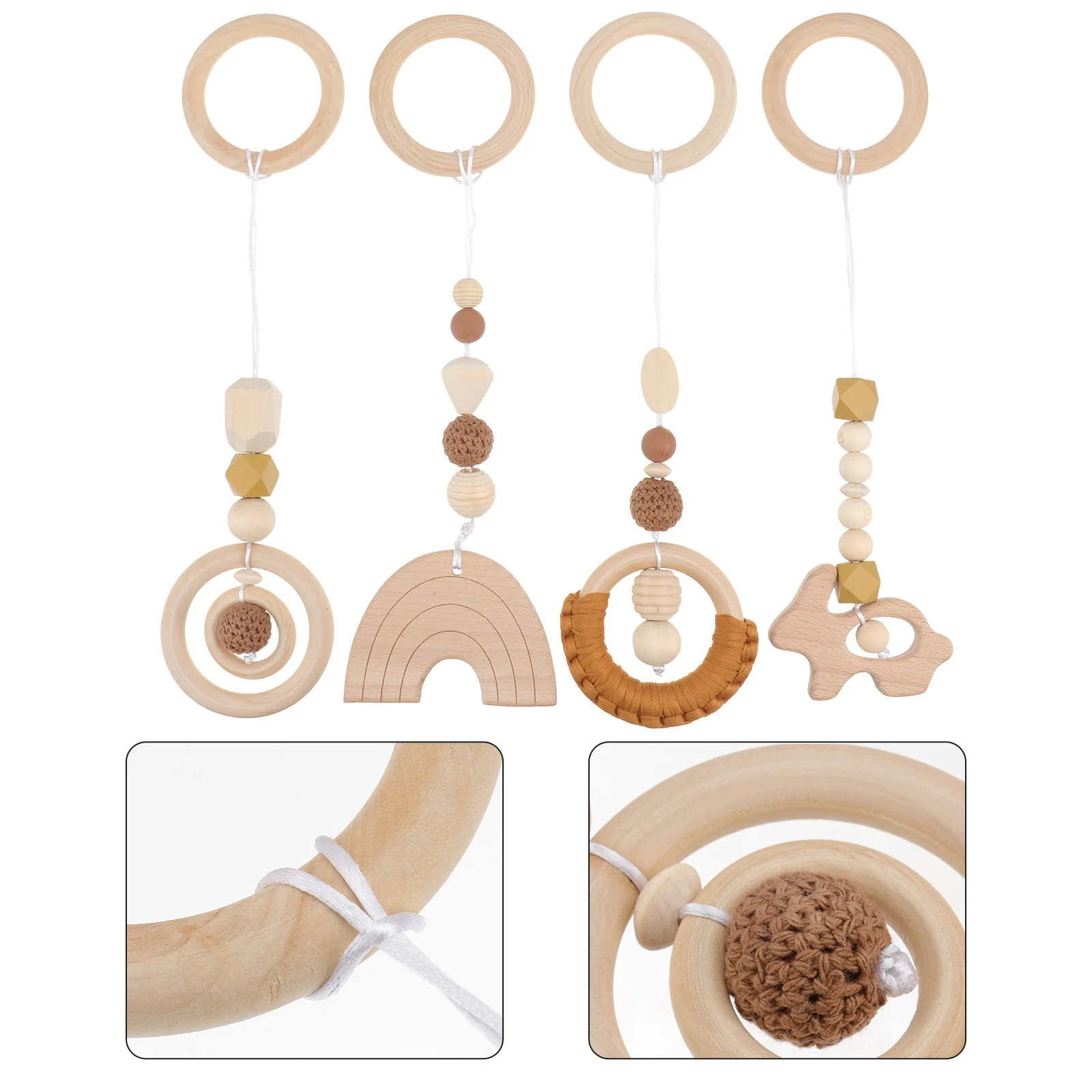 4Pcs Wood Ring Teether Creative Baby Teeth Grinding Tool -Soothing Teether Home Decor DIY Decoration