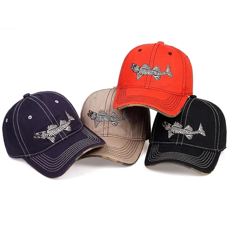 Unisex Fish Bone Embroidery Baseball Caps Spring and Autumn Outdoor Adjustable Casual Hats Sunscreen Hat Sports Cap