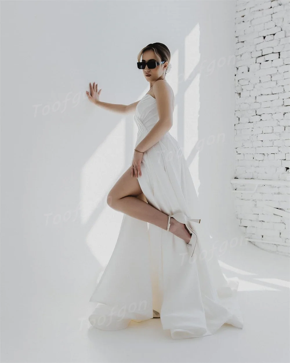 Toofgon Vintage Matte Satin Brautkleid Schatz Falte Hochzeit Kleid Hohe Schlitz Angepasst Braut Kleid Vestido De Noiva 2025