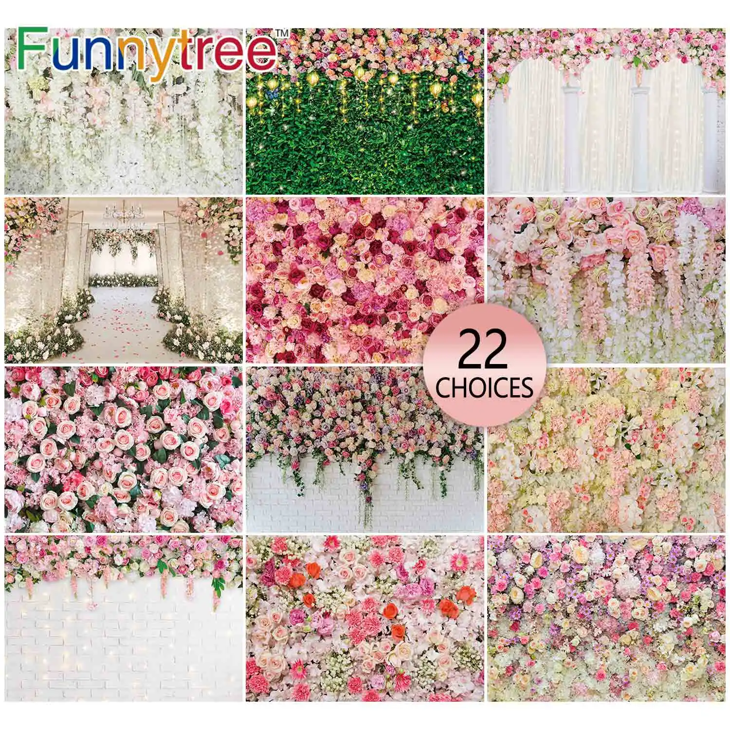 

Funnytree Wedding Floral Wall Background Bridal Shower Engagement Party Anniversary Banner Event Ceremony Photozone Backdrop