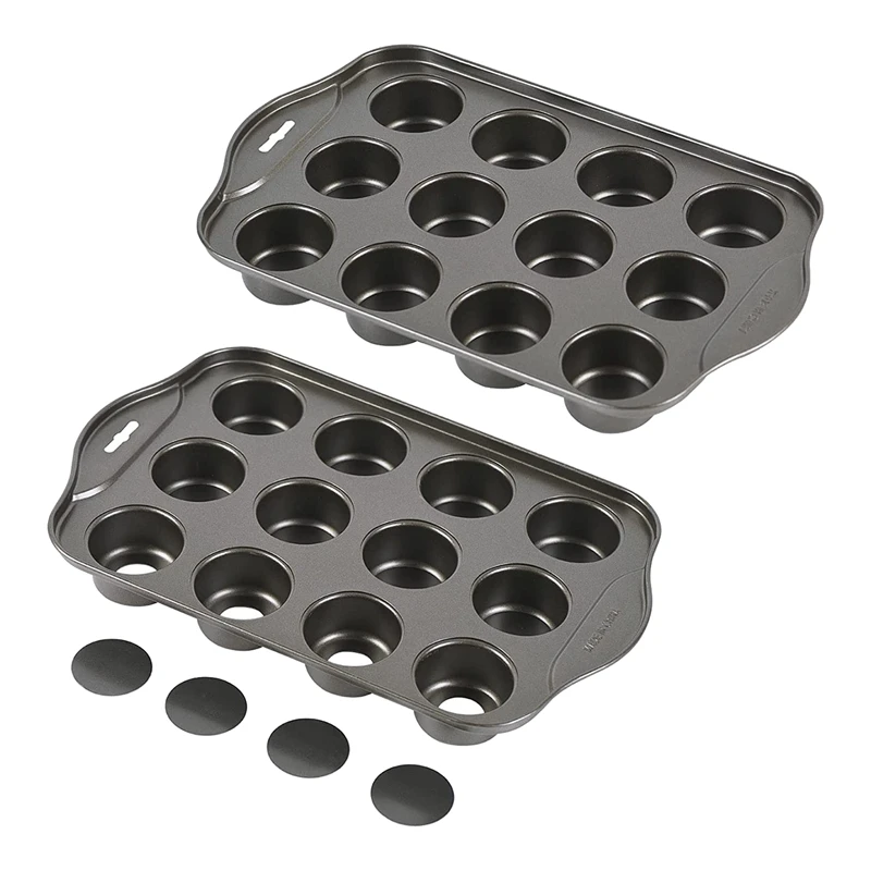 

ABXF-2 Pack Mini Muffin Cheesecake Pan With Removable Bottom, 12 Cavity Nonstick Cupcake Pan