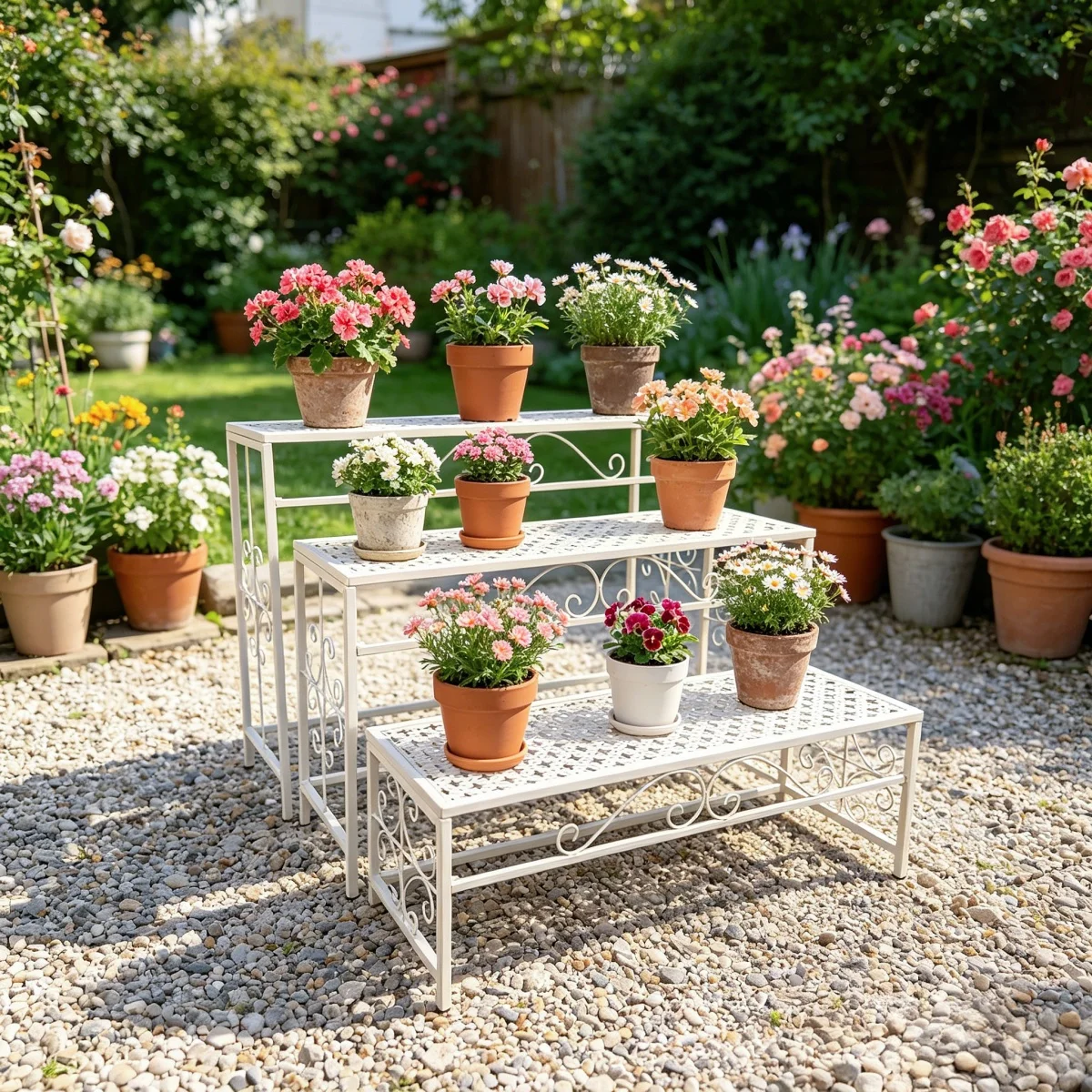 European-Style Vintage Wrought Iron Flower Stand for Outdoor Garden and Courtyard Potted Plants, Indoor Storage Rack for Miscellaneous Items