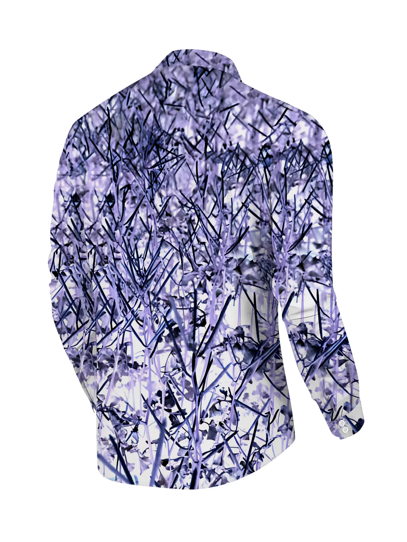 Men Long Sleeve Button Down Shirt Purple Abstract Line Splash Ink Print Polyester Lapel Collar Casual