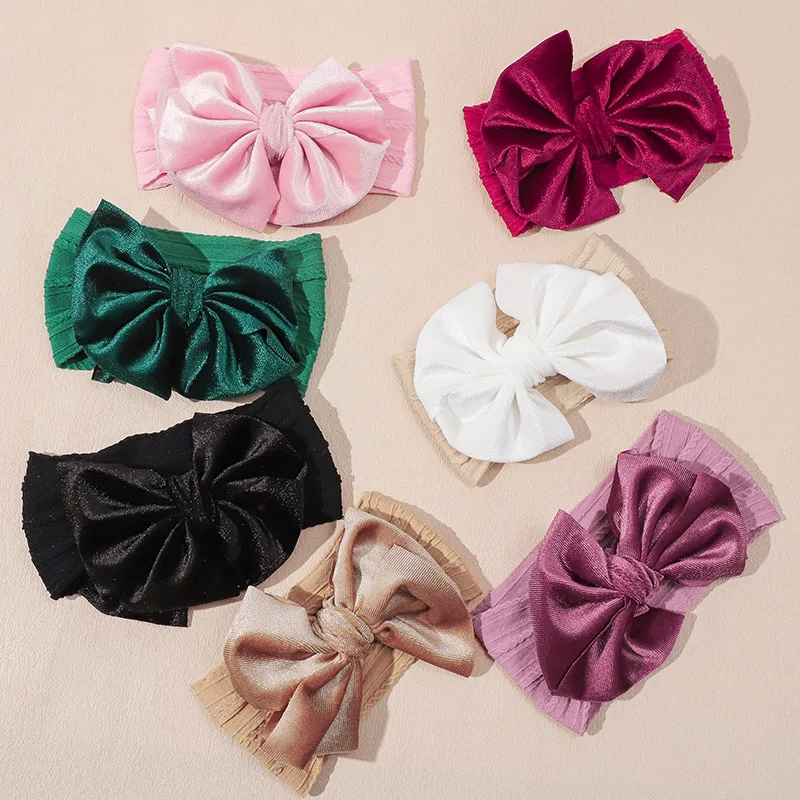 0-3T Wide Nylon Headband for Newborn Baby Large Bow Headbands Infantil Hairbow Christmas Headwear Kids Bow Knot Headbands Bebes