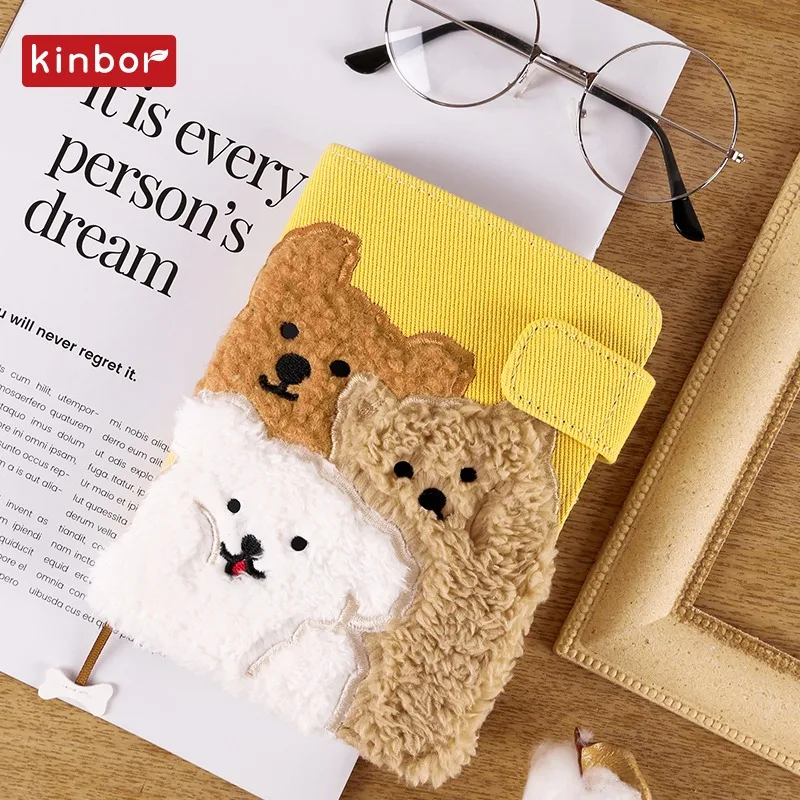 Kinbor Budget Account Book Fuzzy Lovely Carton Dog Self-filled Journal Writing Pad A6 Office 365 Productivity Notebook Cute Gift