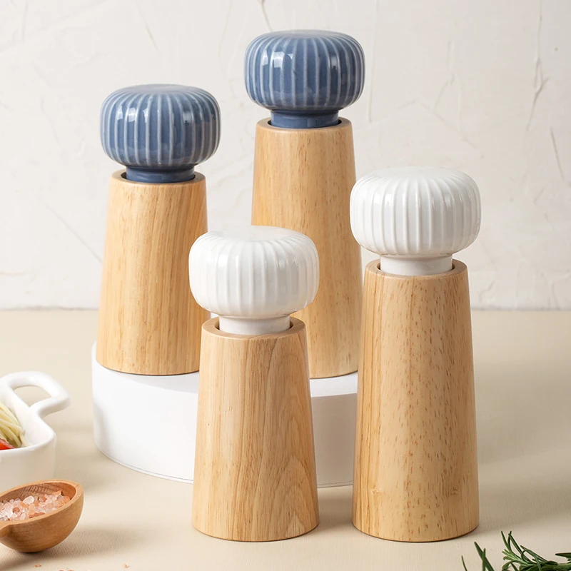 Manual Pepper Grinder Mill Rubber wood Salt and Pepper Mills for Spice