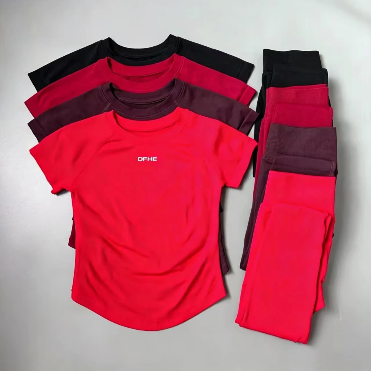 DFHE Slim Fitness Tracksuit, Seamless Short Sleeve Yoga Top, High Elastic Running Pants, Daily Outdoor Sportswear