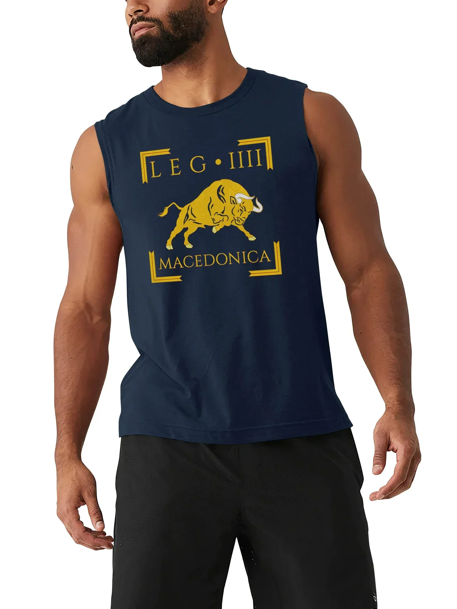 Roman Legion - Legio V Macedonica Vexillum Bull Emblem Tank Top 100% Cotton O-Neck Summer Casual Mens Vests Sleeveless T-shirt