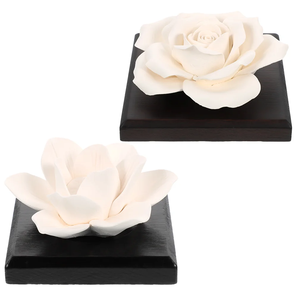 2 Pcs Small Perfume Ceramic Car Ornaments Scent-absorbing Plaster Flower Diffuser 2pcs (rose + Water Lily) Study Passive Safe