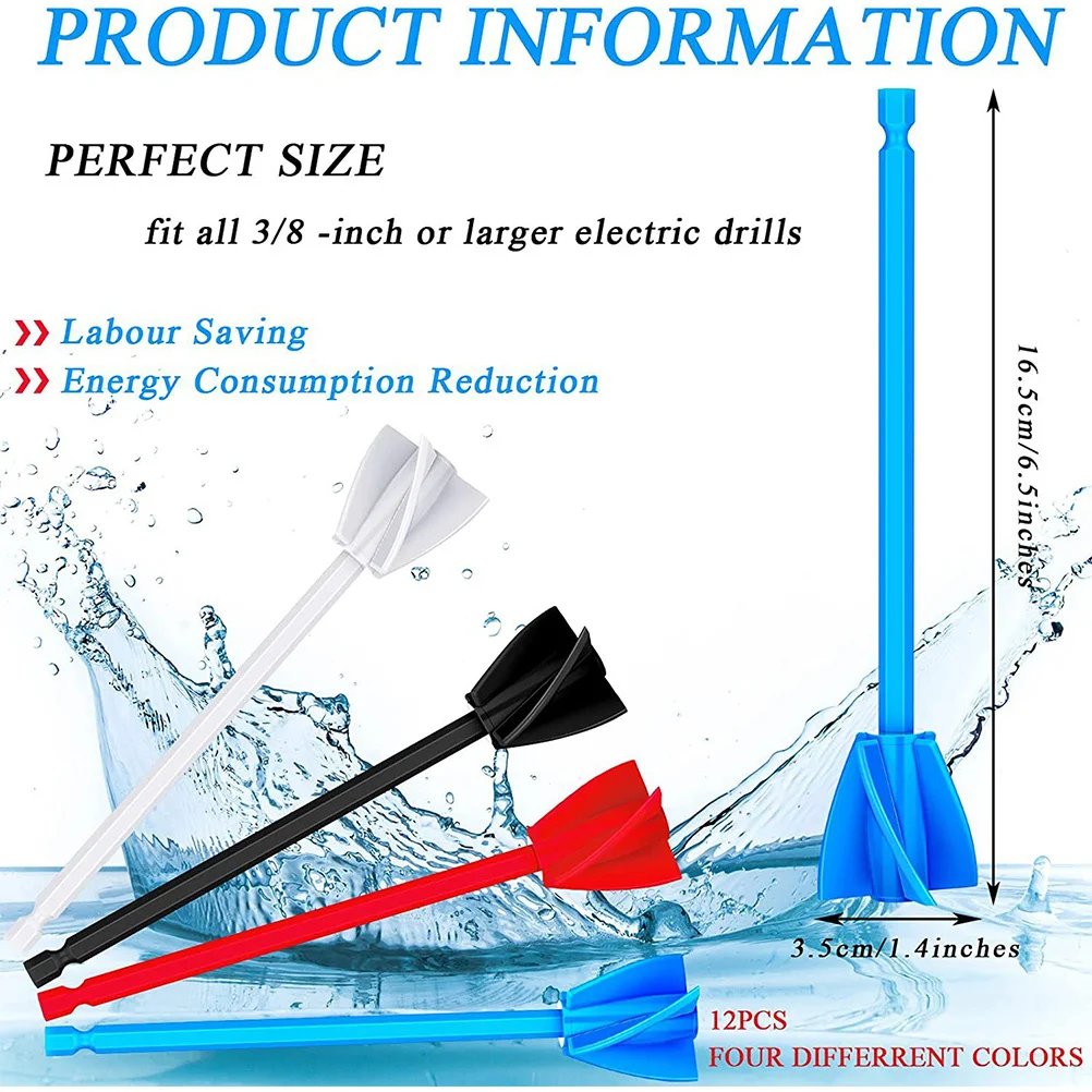 อุปกรณ์ผสมสีแบบเจาะ 12 ชิ้น สำหรับผสมอีพ็อกซี่ เรซิ่น เซรามิก น้ำยาเคลือบ ของเหลวข้น ใช้ซ้ำได้ พร้อมแกนหกเหลี่ยม