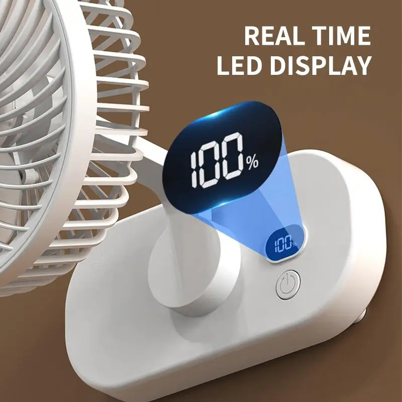 

5 Speed Type C Rechargeable Wall Mounted Fan with LED Display Portable Quiet Airflow for Office Bedroom