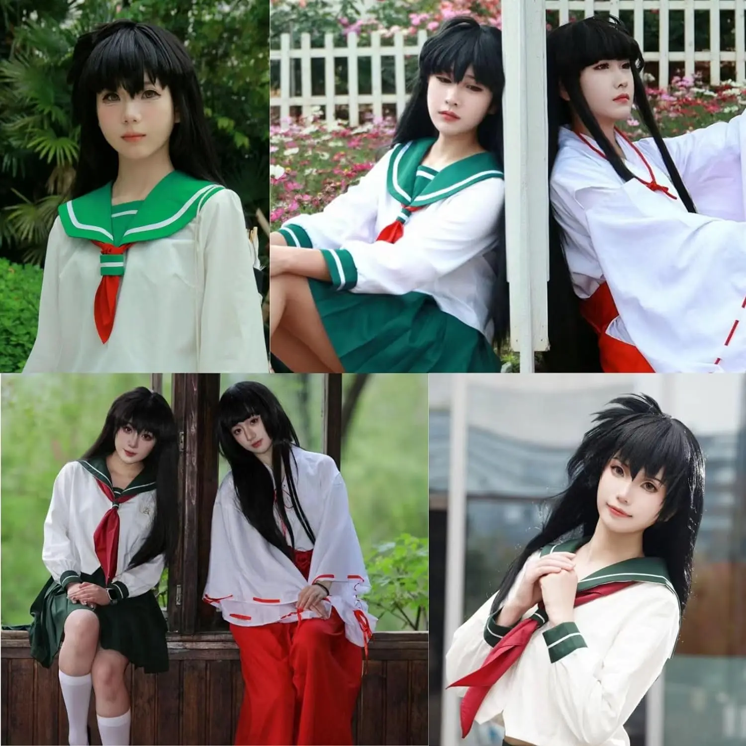Inuyasha Sango Cosplay Long Black Wig with Bangs Straight Black Wig Cosplay Costumes for Women Anime Synthetic Wigs Girl Party