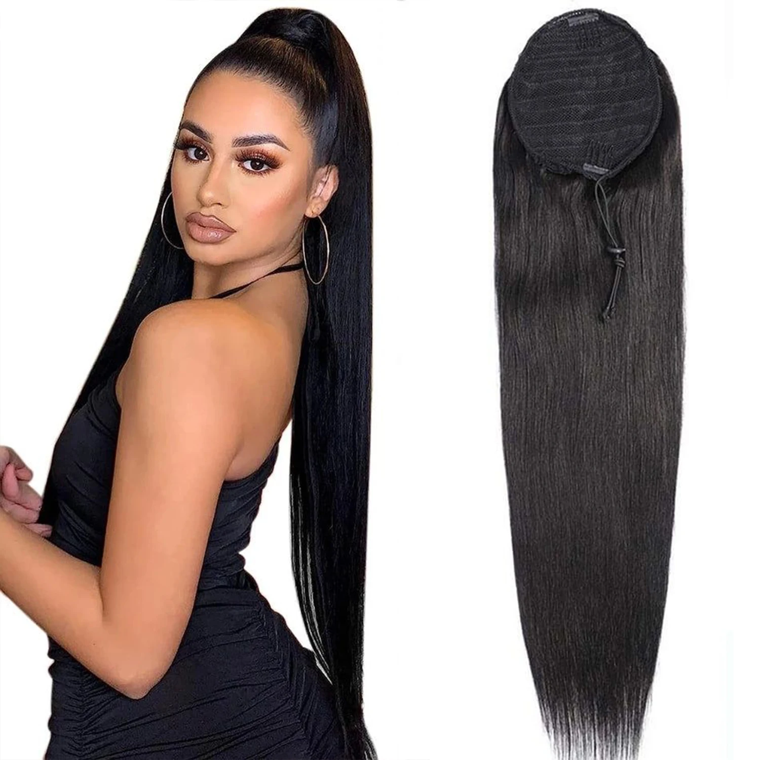 Clip di estensione della coda di cavallo con coulisse dritta da 8-26 pollici di colore naturale nelle estensioni dei capelli della coda di cavallo per le donne