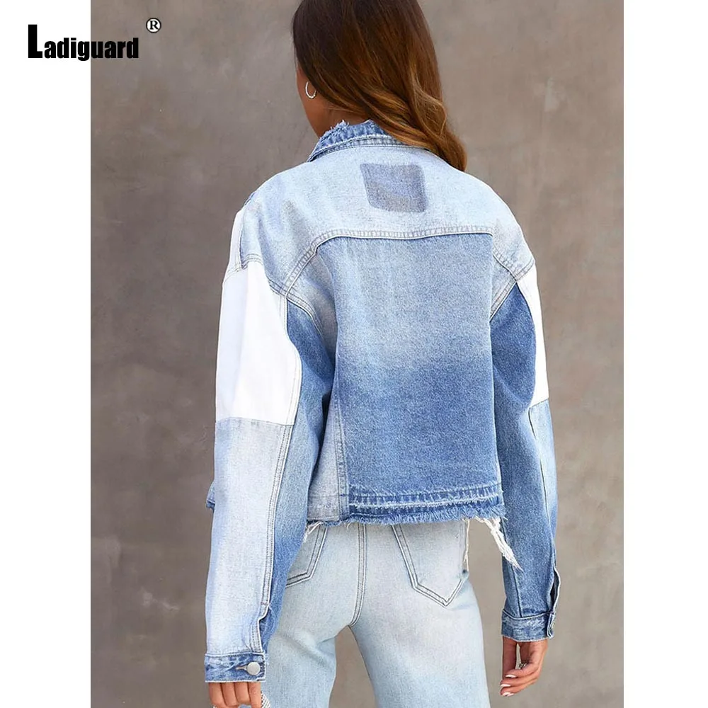 Ladiguard Sexy Heavymetal Denim Jackets Women Patchwork Jean Outerwear Girls Streetwear 2023 Single Breasted Tops Demin Jacket