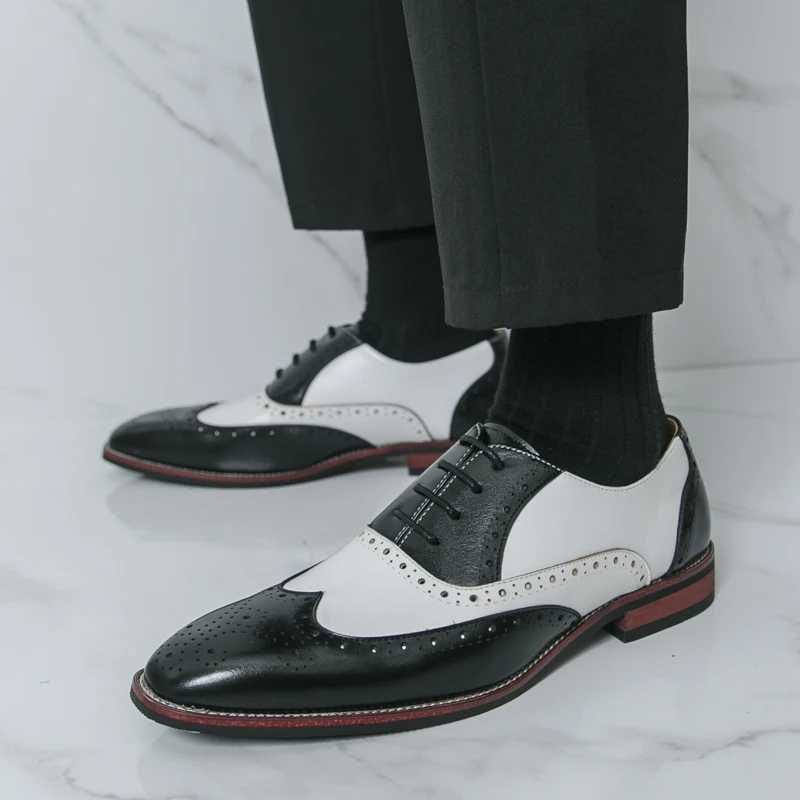 أحذية جلدية كاجوال للرجال موضة حجب الألوان نمط العمل أو الأعمال 38-46 في الهواء الطلق الشارع أو أحذية العريس الزفاف البروغ #3