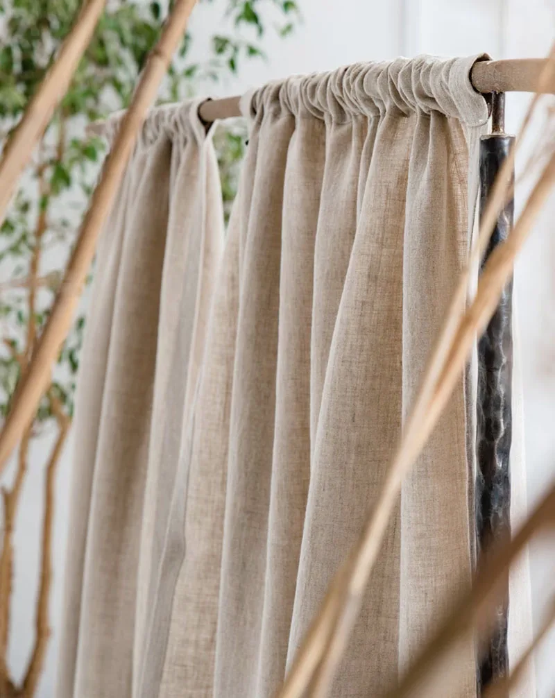 100% Linen Curtain Light Filtering Farmhouse Window Drapes for Living Room Kids Bedroom Eco‑Friendly Home Decor(Custom Size)