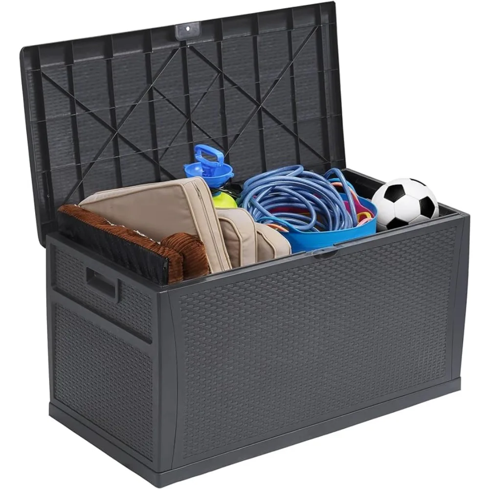 

Doterra Large Patio Cushion Storage Deck Box Bench Lockable Dresser Portable Garden Box Storage 121 Gal Tool Toy Organizer Shelf