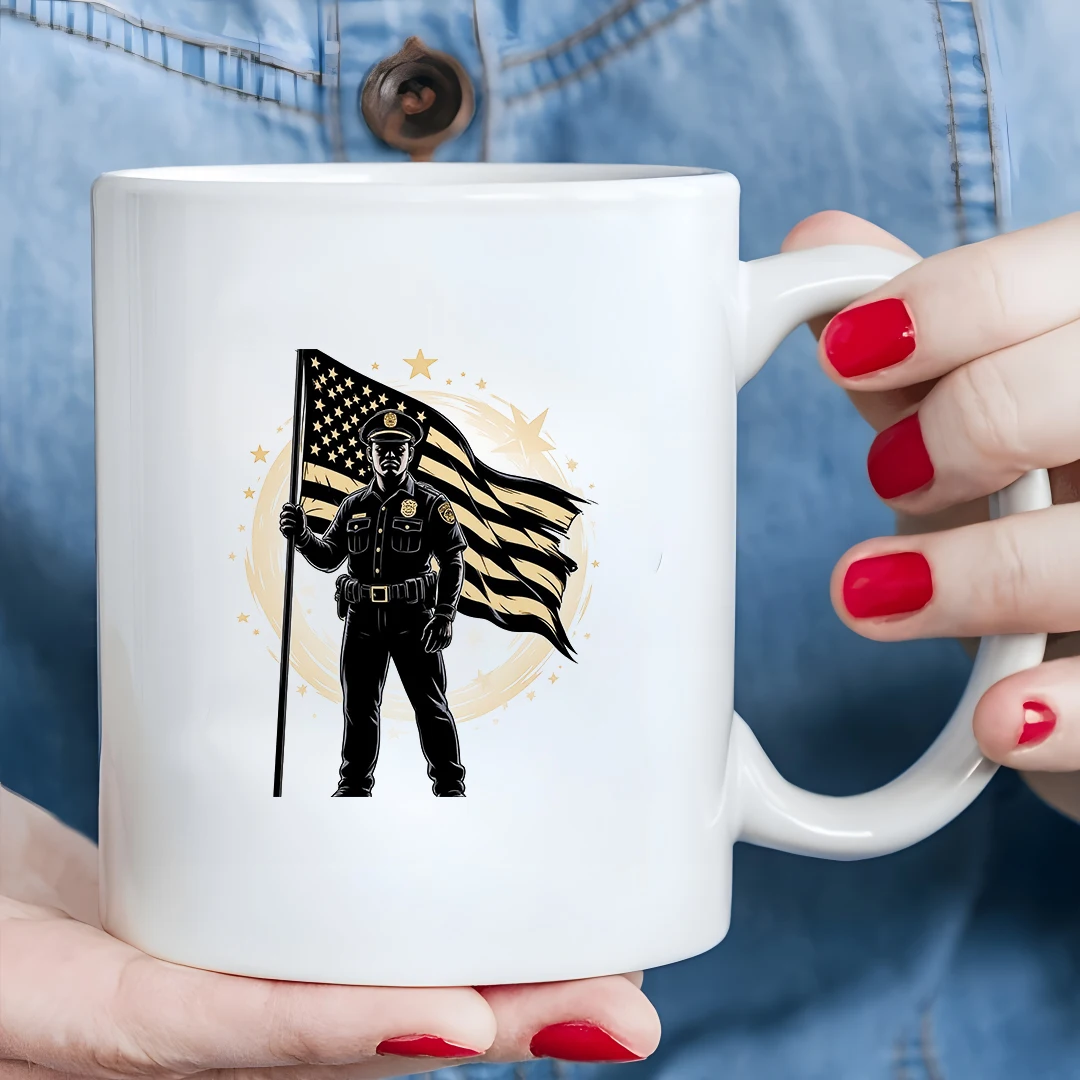 Shining Police Badge 11OZ Cup Custom Police Flag Children's Cold & Hot Beverage Cup Christmas Gift Family Office Cup