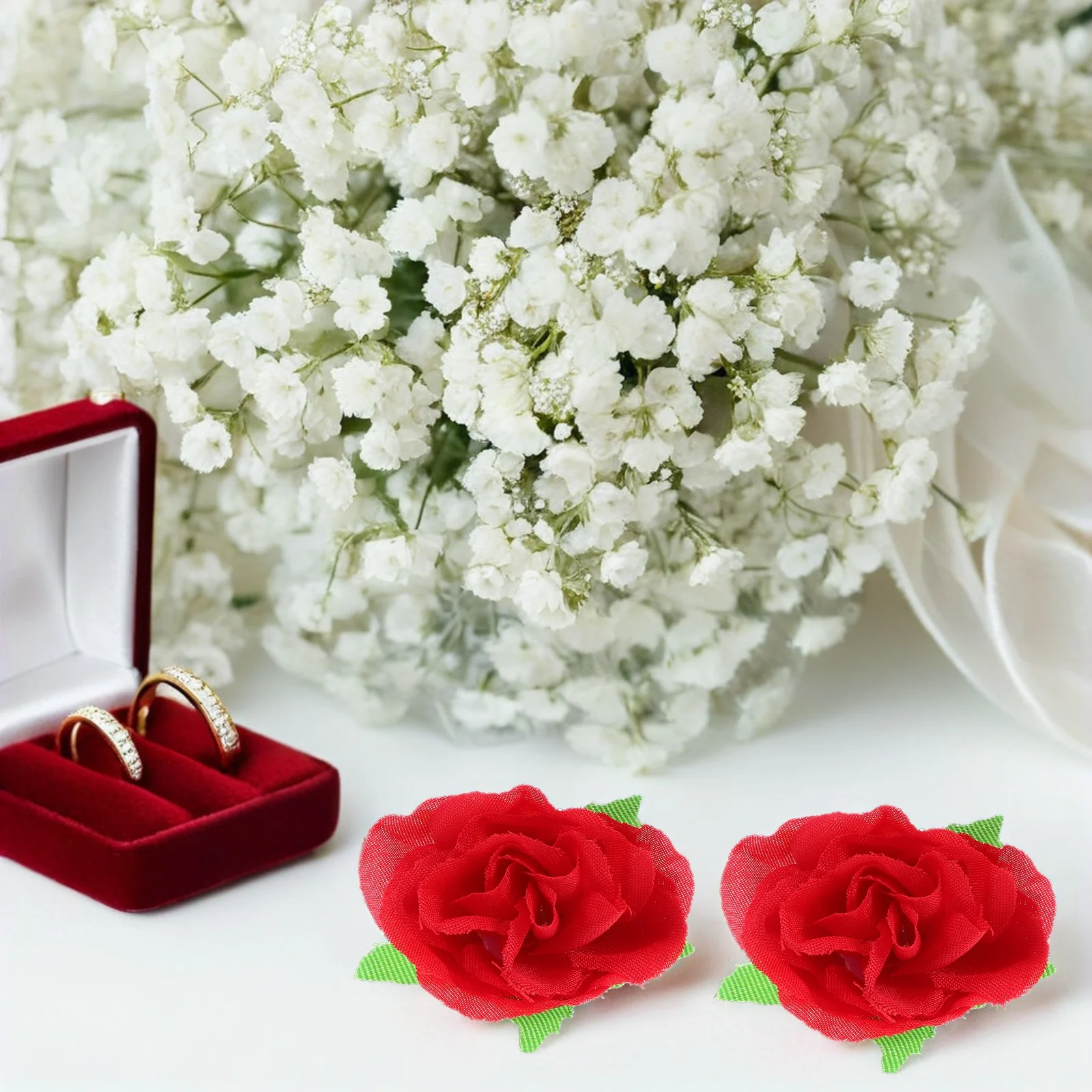 

50Pcs 3Cm Red Artificial Rose Heads Silk Lifelike Wedding Flowers for Table Decor and Ceremony Tossing Silk Rose Head