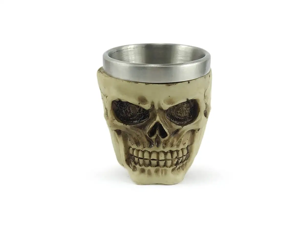 Copo De Shot Dose Em Aço Inox Resina Modelo Caveira Crânio Decorativo Colecionável Tequila Whisky Vodka