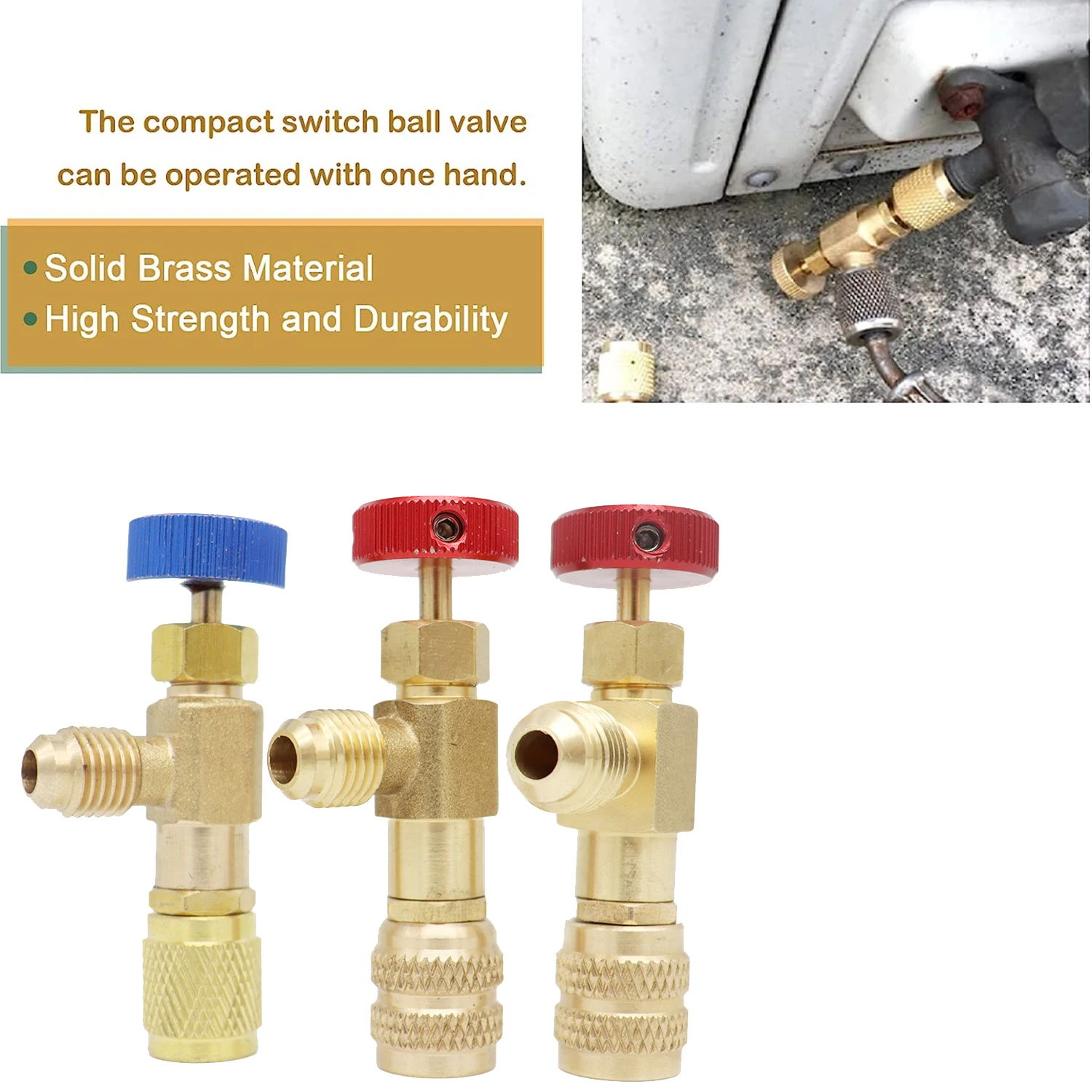 Adaptador de carga para refrigeración y aire acondicionado R410A R22, manguera de válvula de seguridad de líquido de 1/4 pulgadas, adaptador de cobre R22, herramienta manual