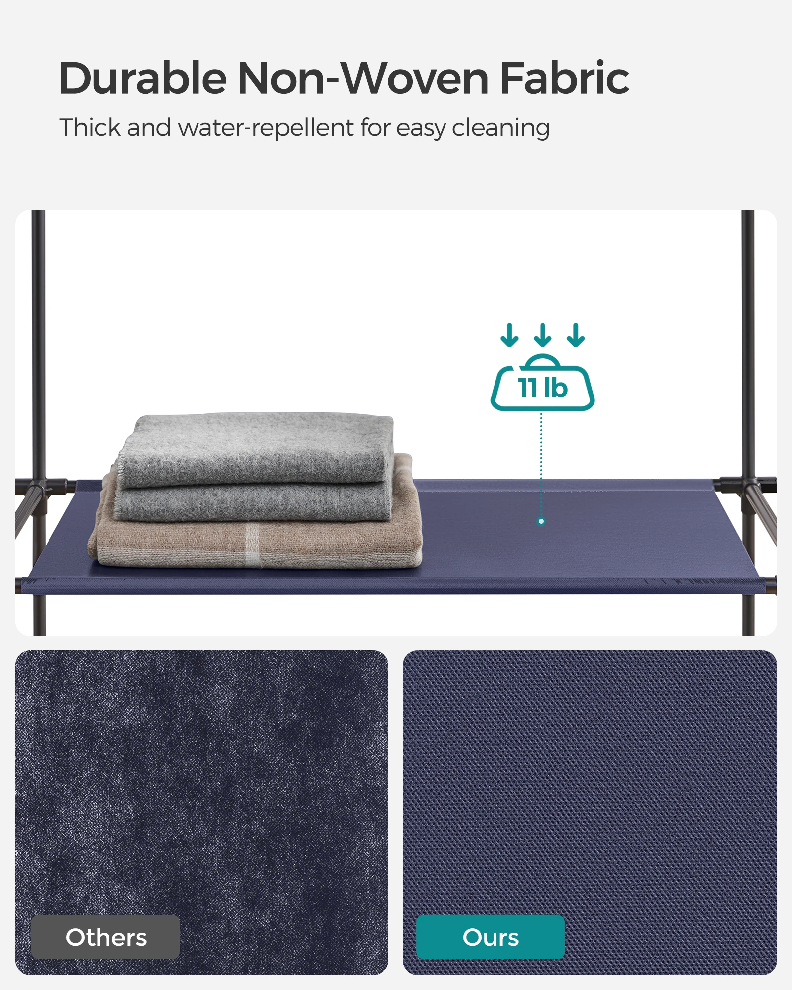 SONGMICS-خزانة محمولة لغرفة النوم ، سكة ملابس ، غطاء قماش غير منسوج ، منظم تخزين الملابس #5