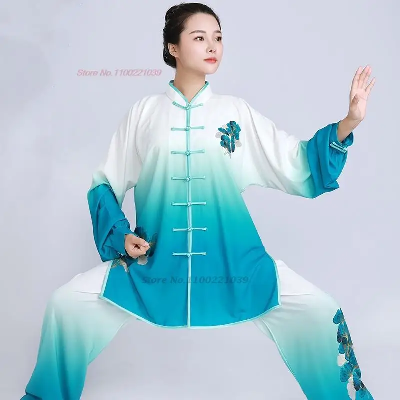 2024 tai chi uniform traditional chinese wushu kungfu suit gradient color martial arts wing chun suit taijiquan morning exercise