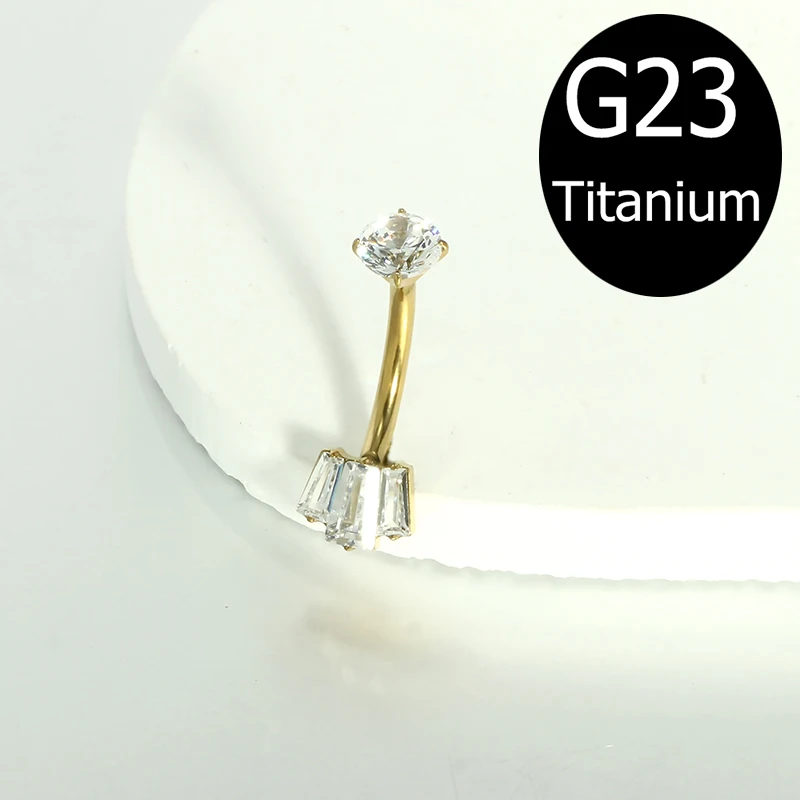 14G G23 Titanium Belly Button Ring with Zircon