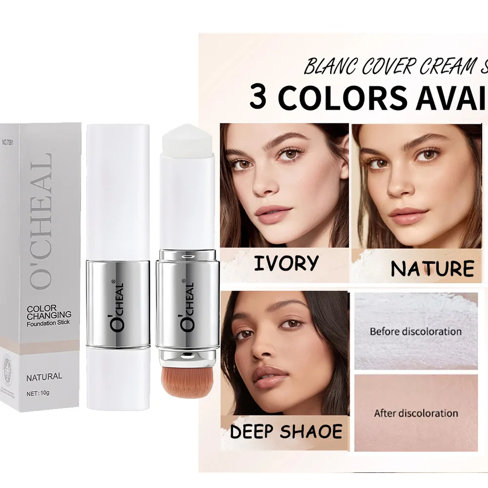 2-in-1 Color Changing Foundation Stick Liquid Moisturizing Lightweight Brightening Foundation Color Changing For All Skin Types