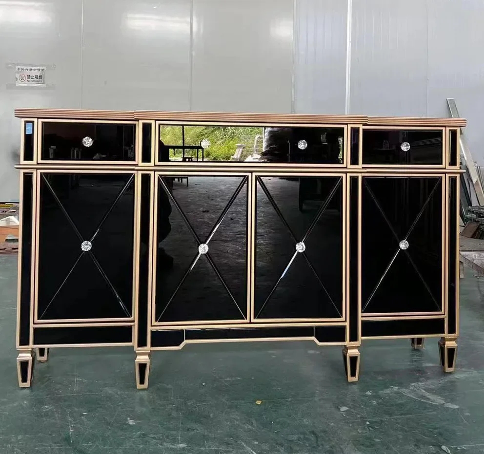 2022 new classic light luxury black mirror glass gold decorative line entrance cabinet side cabinet