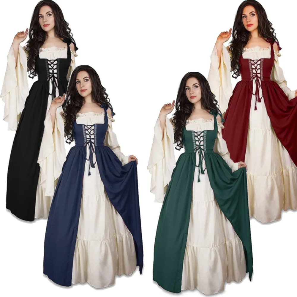

European and American Retro Robe Dress Renaissance Straps Waisted Medieval Dress Stage Performance Costume