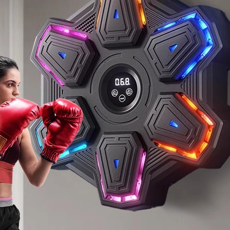 7 Light Colors Music Boxing Machine With Gloves Blueteeth Connecting Wall Target Sandbag Fitness Agility Reaction Relax Training