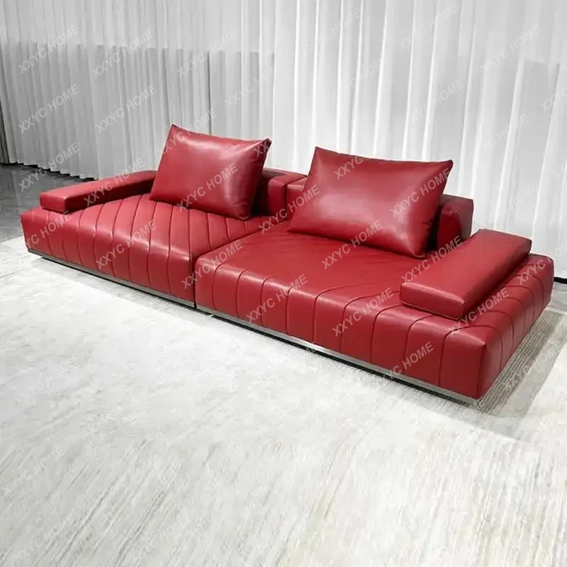 

YYJ Minimalist First-layer Cowhide Sofa Modern Simple Living Room Black Straight Row Leather Down Latex Sofa