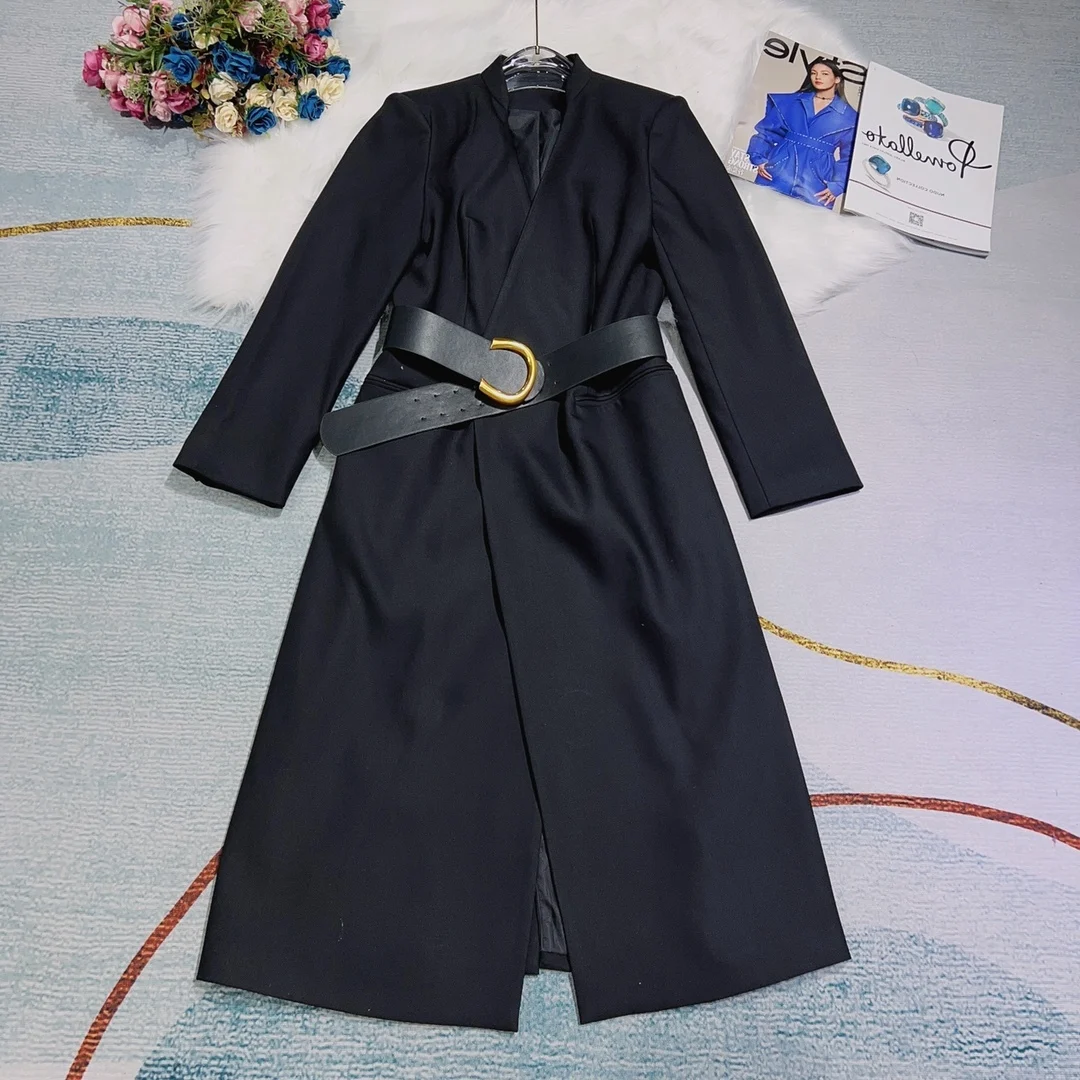 

Winter and 2023 New Autumn Women's Clothing Simple Elegant V-neck Long One Button Trench Coat 0909