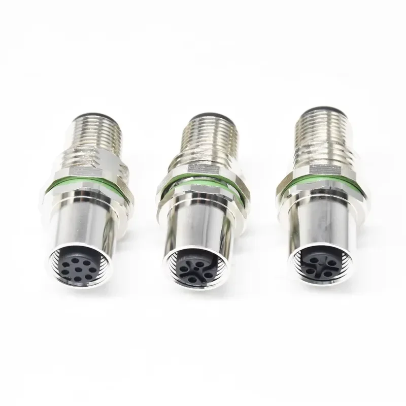 M12 Dual-Head Waterproof Aviation Plug Type I Fixed Panel Converter 4/5/8 Pin Type A/D Encoding Male To Female IP68 Connector