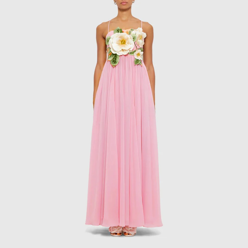 TWOTWINSTYLE Hit Color Slimming Dresses for Women Square Neck Sleeveless Patchwork 3D Flower Midi Elegant Dress Female Fashion