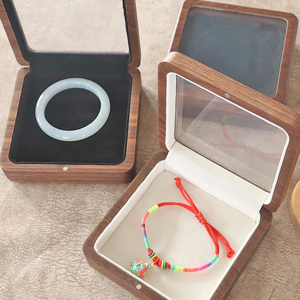 

Travel Portable Small Collectible Storage Box Couple Festival Pendant Gift Wooden Box Flip Cover Dustproof Bracelet Jewelry Box