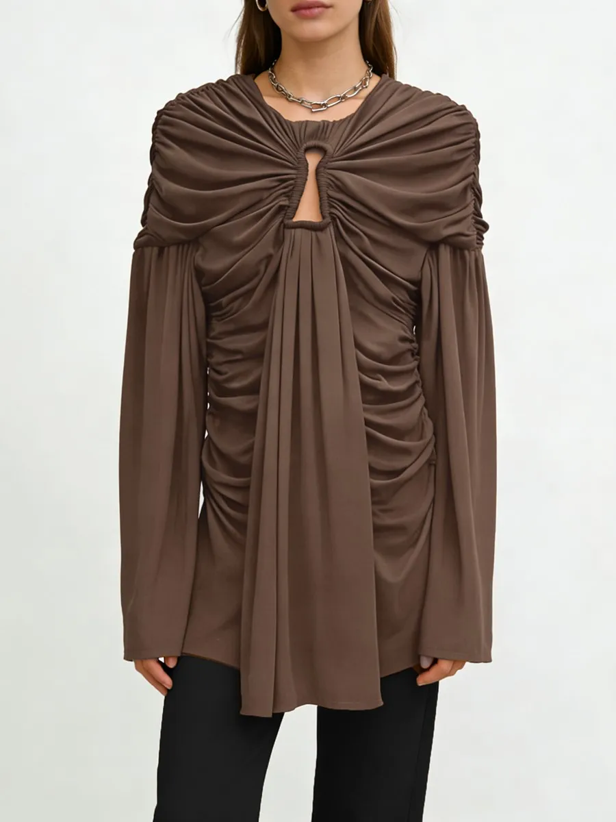 カットアウトシャーリングミニドレス女性用春夏長袖ハイストリートシックリボンファッションローブレディエレガントショートドレス