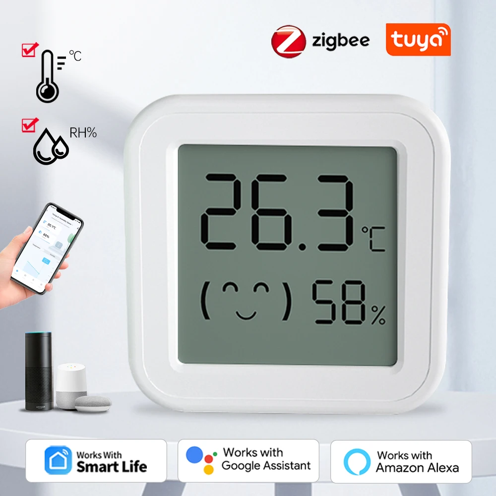 Smart Digital Lcd Zigbee Tuya Mini misuratore di umidità della temperatura sensore igrometro casa Indoor Baby Room Office APP telecomando